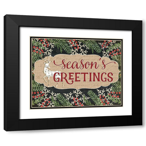 Seasons Greetings Black Modern Wood Framed Art Print with Double Matting by Pugh, Jennifer