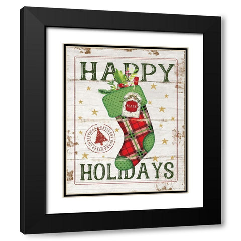 Happy Holidays Stocking Black Modern Wood Framed Art Print with Double Matting by Pugh, Jennifer