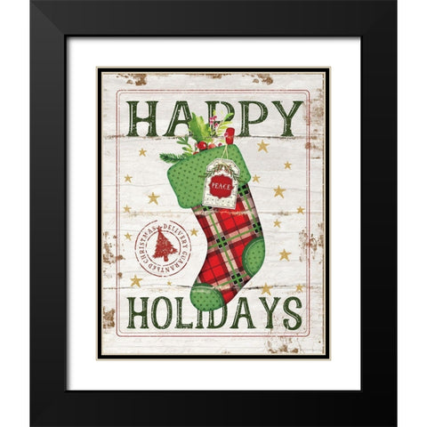 Happy Holidays Stocking Black Modern Wood Framed Art Print with Double Matting by Pugh, Jennifer