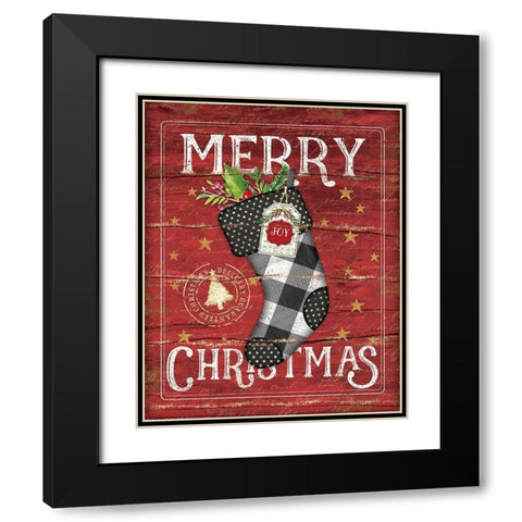 Merry Christmas Stocking Black Modern Wood Framed Art Print with Double Matting by Pugh, Jennifer