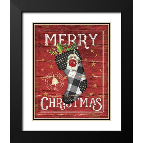 Merry Christmas Stocking Black Modern Wood Framed Art Print with Double Matting by Pugh, Jennifer