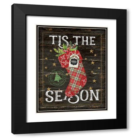 Tis the Season Stocking Black Modern Wood Framed Art Print with Double Matting by Pugh, Jennifer