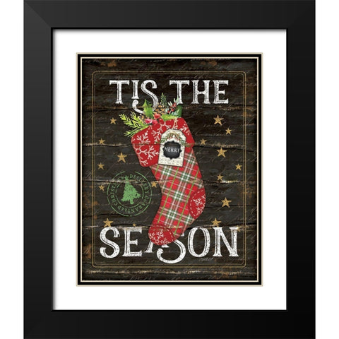 Tis the Season Stocking Black Modern Wood Framed Art Print with Double Matting by Pugh, Jennifer