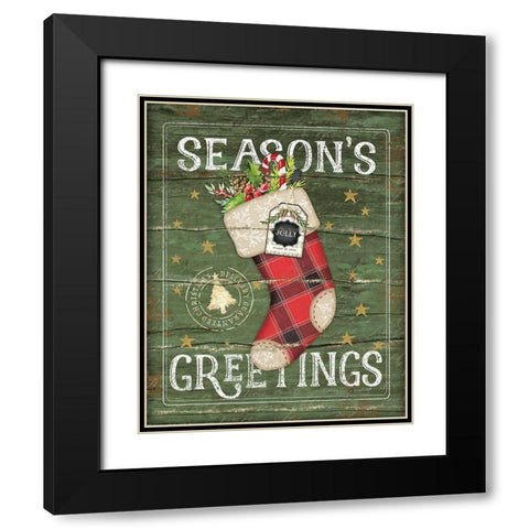 Seasons Greetings Stocking Black Modern Wood Framed Art Print with Double Matting by Pugh, Jennifer