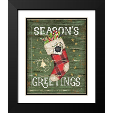 Seasons Greetings Stocking Black Modern Wood Framed Art Print with Double Matting by Pugh, Jennifer