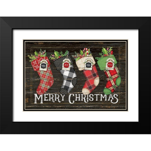 Merry Stockings Black Modern Wood Framed Art Print with Double Matting by Pugh, Jennifer