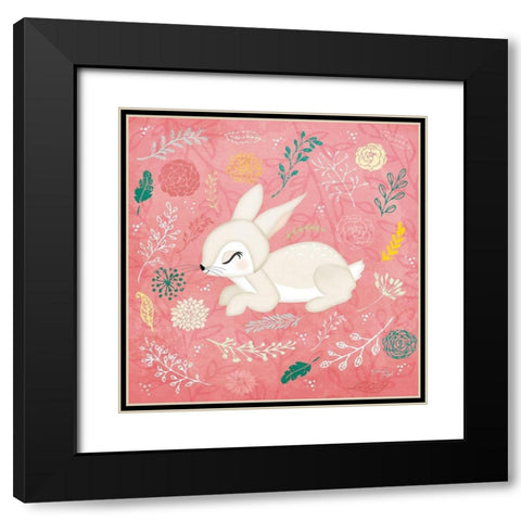 Woodland Bunny Black Modern Wood Framed Art Print with Double Matting by Pugh, Jennifer