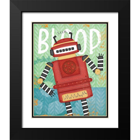 Bloop Bot Black Modern Wood Framed Art Print with Double Matting by Pugh, Jennifer