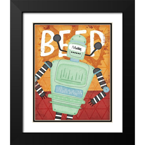 Beep Bot Black Modern Wood Framed Art Print with Double Matting by Pugh, Jennifer