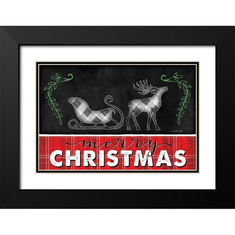 Merry Christmas Black Modern Wood Framed Art Print with Double Matting by Pugh, Jennifer