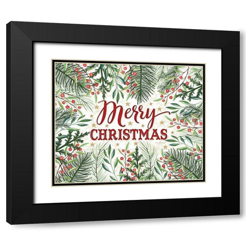 Merry Christmas Black Modern Wood Framed Art Print with Double Matting by Pugh, Jennifer