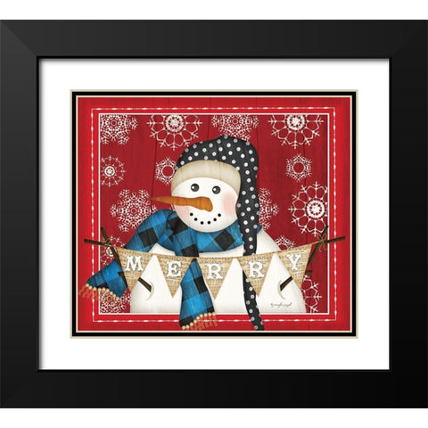 Merry Snowman Black Modern Wood Framed Art Print with Double Matting by Pugh, Jennifer