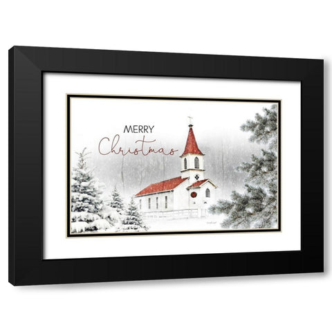 Merry Christmas Church Black Modern Wood Framed Art Print with Double Matting by Pugh, Jennifer