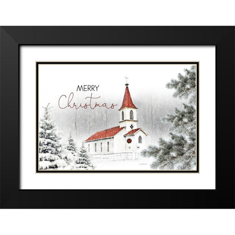 Merry Christmas Church Black Modern Wood Framed Art Print with Double Matting by Pugh, Jennifer