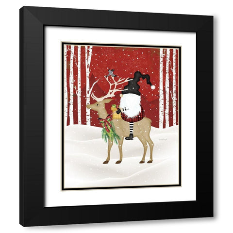 Gnome Riding Deer Black Modern Wood Framed Art Print with Double Matting by Pugh, Jennifer