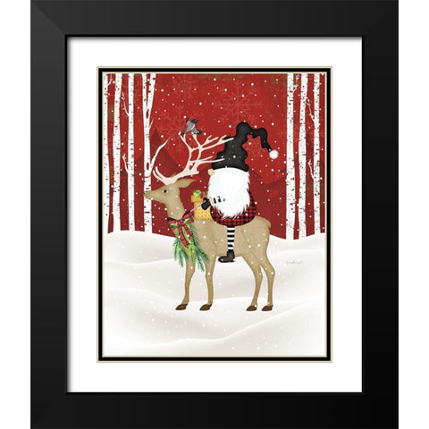 Gnome Riding Deer Black Modern Wood Framed Art Print with Double Matting by Pugh, Jennifer