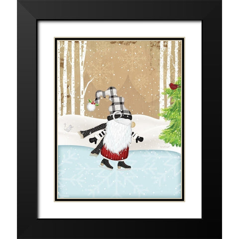 Skating Gnome Black Modern Wood Framed Art Print with Double Matting by Pugh, Jennifer