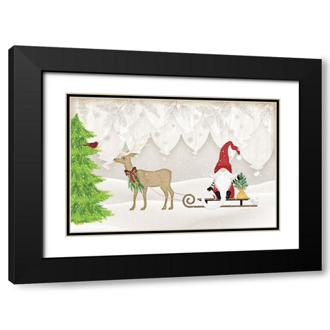 Gnome Sled Black Modern Wood Framed Art Print with Double Matting by Pugh, Jennifer