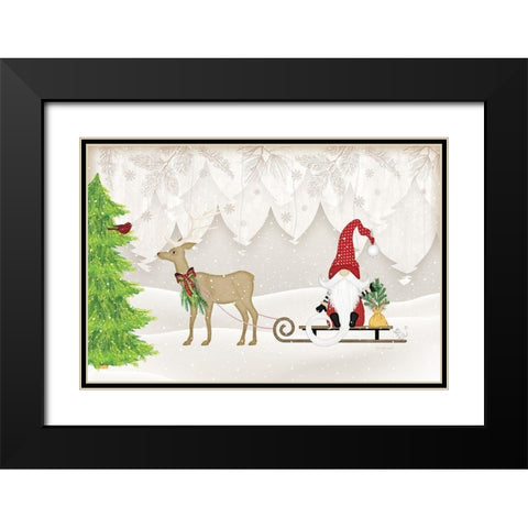 Gnome Sled Black Modern Wood Framed Art Print with Double Matting by Pugh, Jennifer