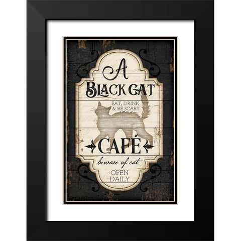 Black Cat CafÃ© Black Modern Wood Framed Art Print with Double Matting by Pugh, Jennifer