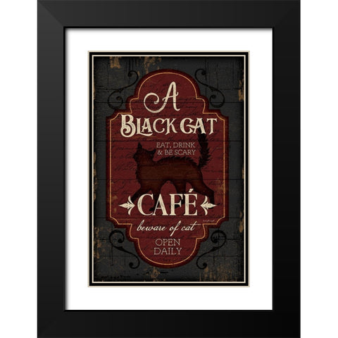 Black Cat CafÃ© Black Modern Wood Framed Art Print with Double Matting by Pugh, Jennifer