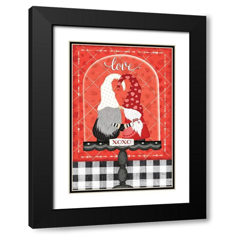 Valentines Gnomes Black Modern Wood Framed Art Print with Double Matting by Pugh, Jennifer