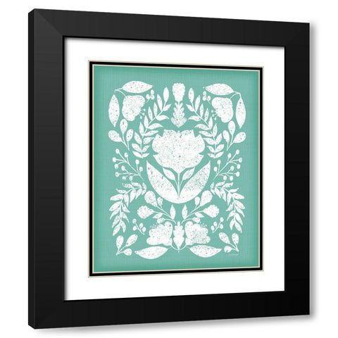 Folk Floral in Blue Black Modern Wood Framed Art Print with Double Matting by Pugh, Jennifer