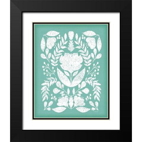 Folk Floral in Blue Black Modern Wood Framed Art Print with Double Matting by Pugh, Jennifer