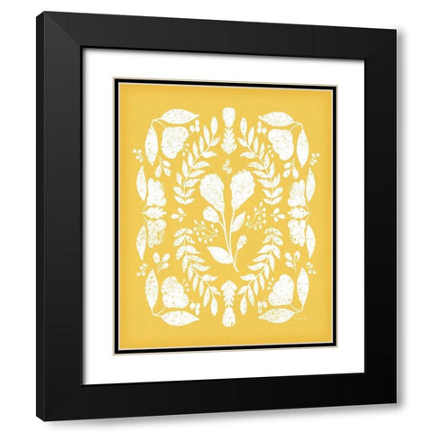 Folk Floral in Yellow Black Modern Wood Framed Art Print with Double Matting by Pugh, Jennifer