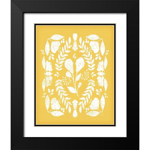 Folk Floral in Yellow Black Modern Wood Framed Art Print with Double Matting by Pugh, Jennifer