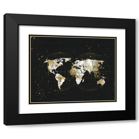 World Map Black Modern Wood Framed Art Print with Double Matting by Pugh, Jennifer