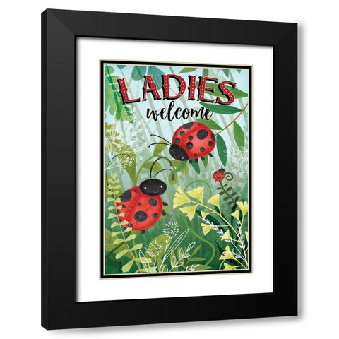 Welcome Ladybugs Black Modern Wood Framed Art Print with Double Matting by Pugh, Jennifer