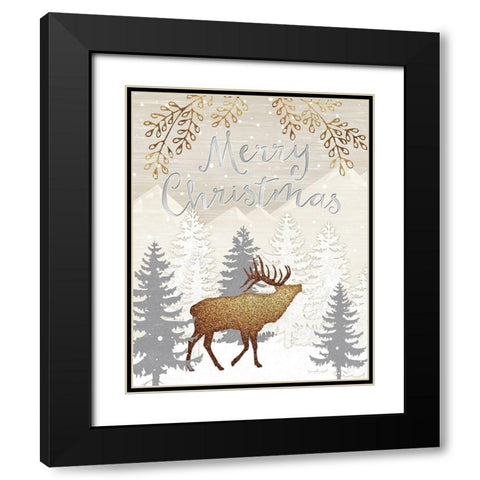 Merry Christmas Black Modern Wood Framed Art Print with Double Matting by Pugh, Jennifer