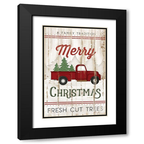 Merry Christmas Truck Black Modern Wood Framed Art Print with Double Matting by Pugh, Jennifer