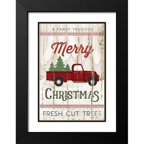 Merry Christmas Truck Black Modern Wood Framed Art Print with Double Matting by Pugh, Jennifer