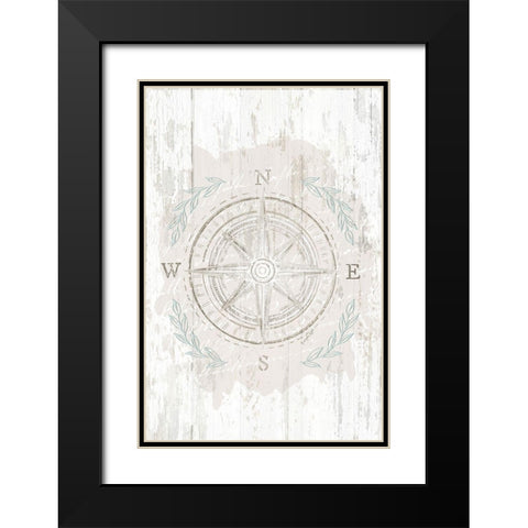 Calming Coastal Compass Black Modern Wood Framed Art Print with Double Matting by Pugh, Jennifer