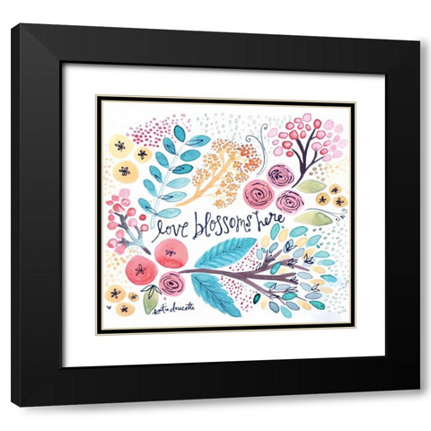 Love Blossoms Here Black Modern Wood Framed Art Print with Double Matting by Doucette, Katie