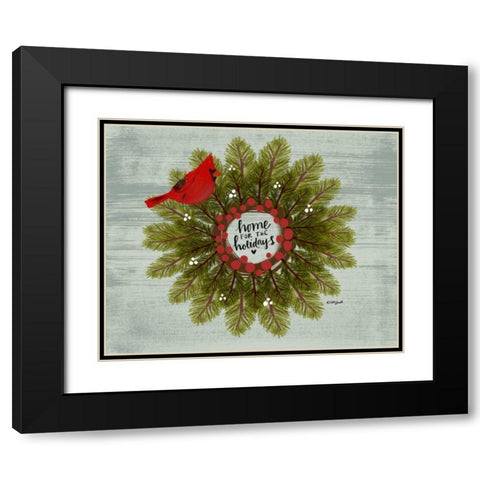 Cardinal Wreath Black Modern Wood Framed Art Print with Double Matting by Doucette, Katie