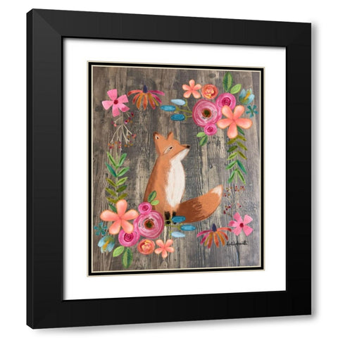 Floral Fox on Wood Black Modern Wood Framed Art Print with Double Matting by Doucette, Katie