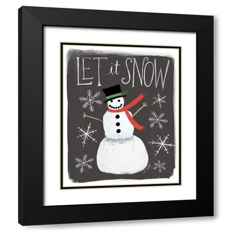 Let It Snow Snowman Black Modern Wood Framed Art Print with Double Matting by Doucette, Katie