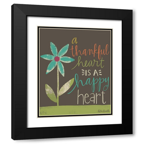 Thankful Happy Heart Black Modern Wood Framed Art Print with Double Matting by Doucette, Katie