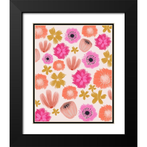 Pink Floral Pattern Black Modern Wood Framed Art Print with Double Matting by Doucette, Katie