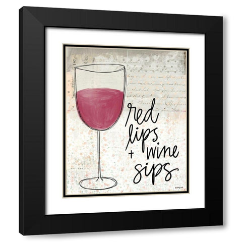 Red Lips and Wine Sips Black Modern Wood Framed Art Print with Double Matting by Doucette, Katie