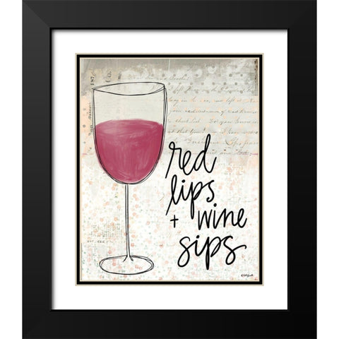 Red Lips and Wine Sips Black Modern Wood Framed Art Print with Double Matting by Doucette, Katie