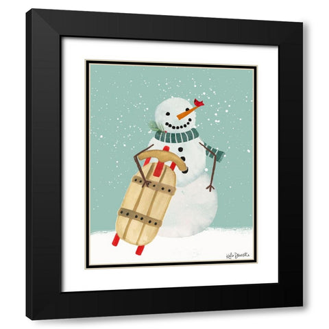Snowman and Sled Black Modern Wood Framed Art Print with Double Matting by Doucette, Katie