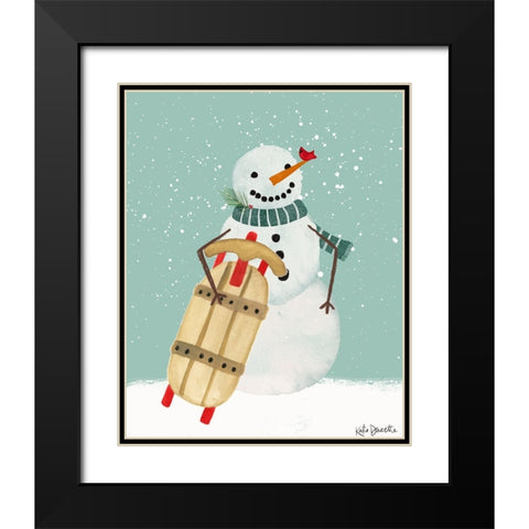 Snowman and Sled Black Modern Wood Framed Art Print with Double Matting by Doucette, Katie