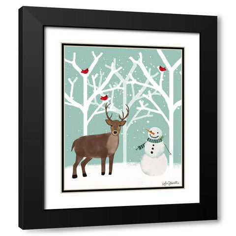 Snowman and Deer Black Modern Wood Framed Art Print with Double Matting by Doucette, Katie