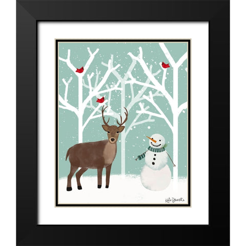 Snowman and Deer Black Modern Wood Framed Art Print with Double Matting by Doucette, Katie