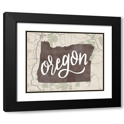 Oregon Map Black Modern Wood Framed Art Print with Double Matting by Brown, Kyra