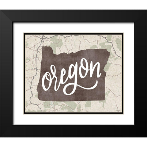Oregon Map Black Modern Wood Framed Art Print with Double Matting by Brown, Kyra